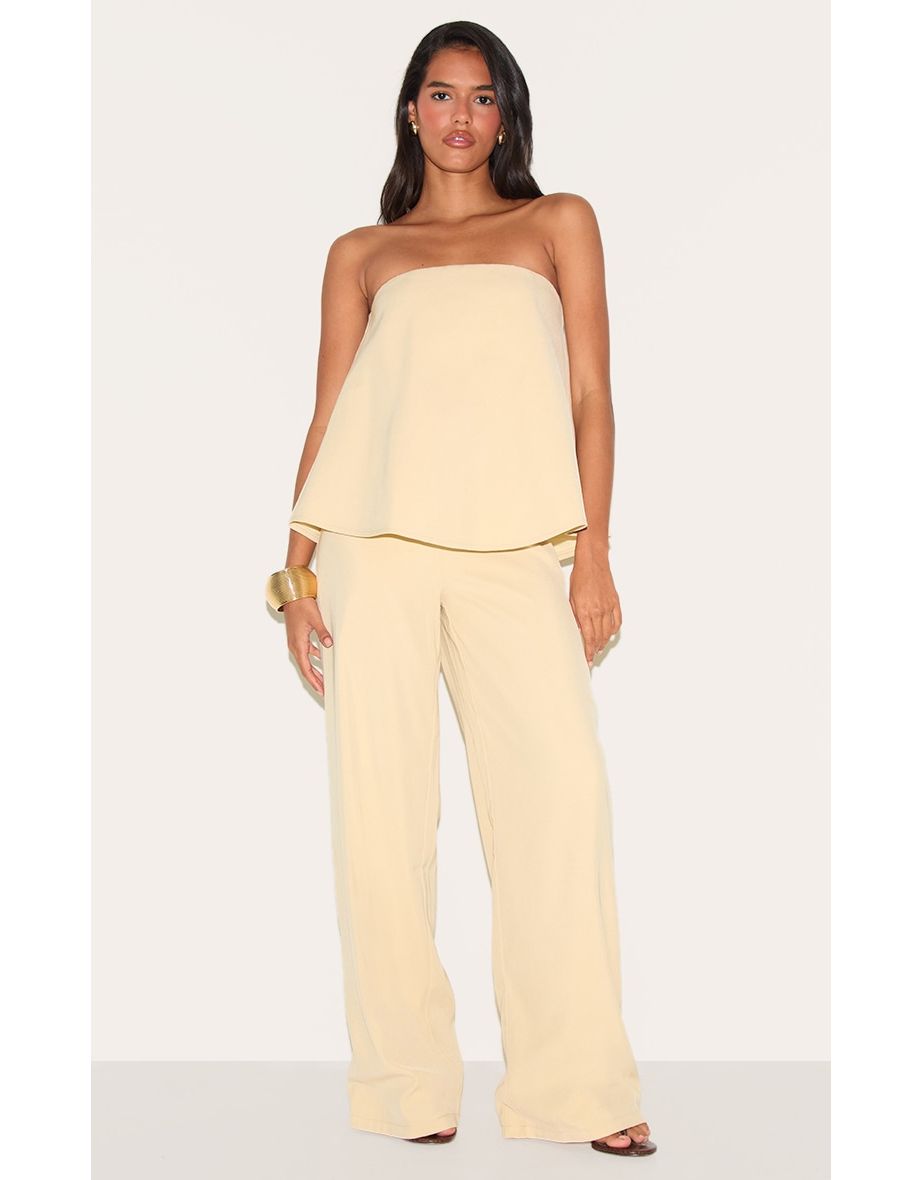 Butter Yellow Structured Woven Peplum Straight Leg Jumpsuit
