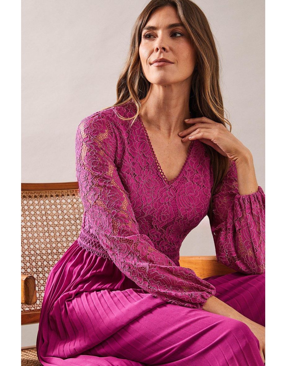 Occasion Lace Pleated Midi Dress - 3