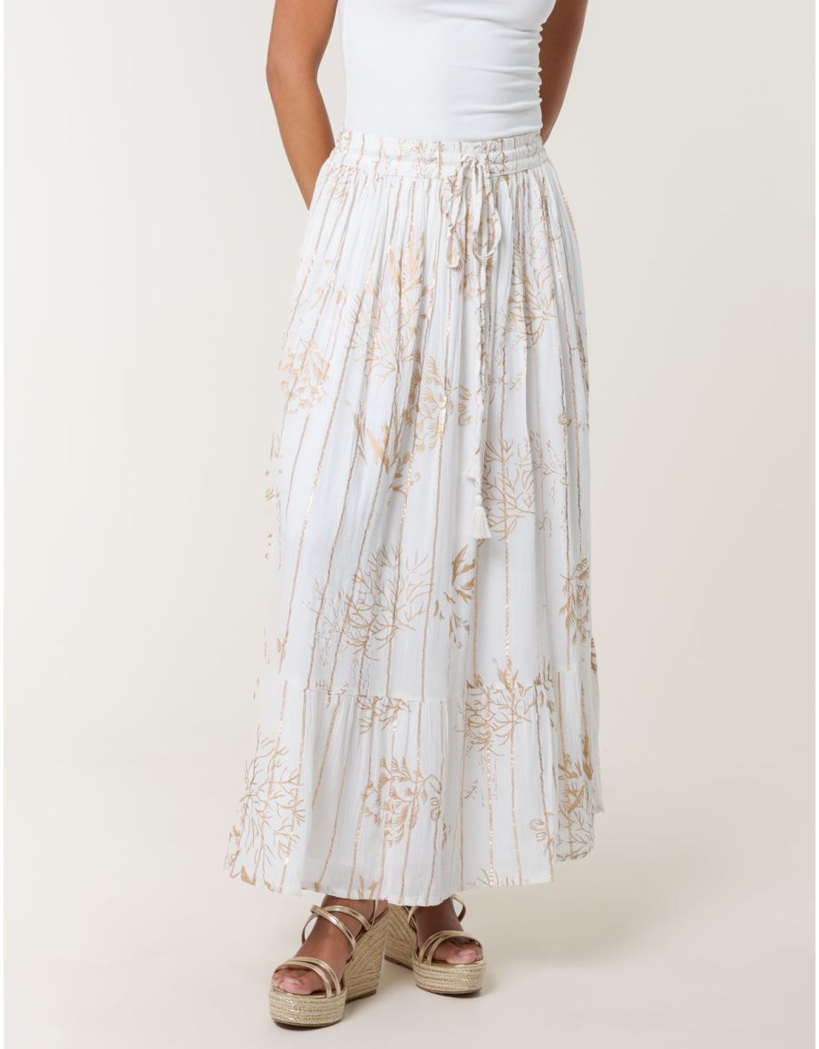 Gold Foil Print Peplum Hem Skirt - 3