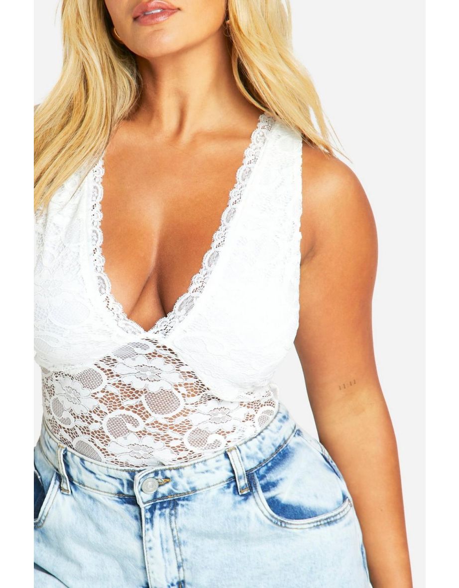 Plus Lace Plunge Bodysuit - 3
