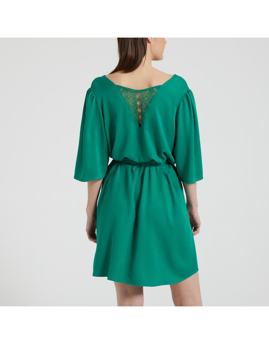 Shift Mini Dress with Lace Back - 5