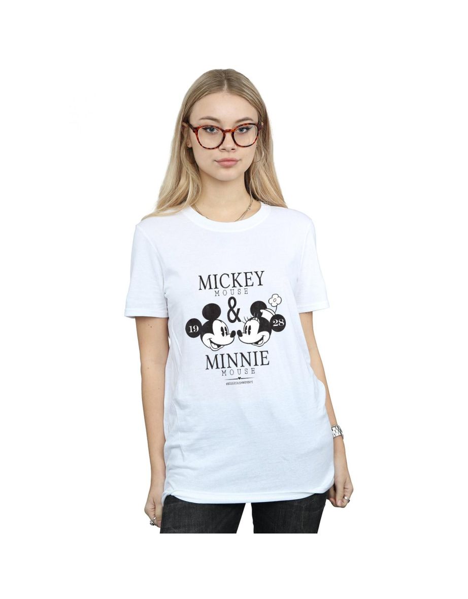 Disney Womens/Ladies Mickey And Minnie Mouse Mousecrush Mondays Cotton Boyfriend T-Shirt - White