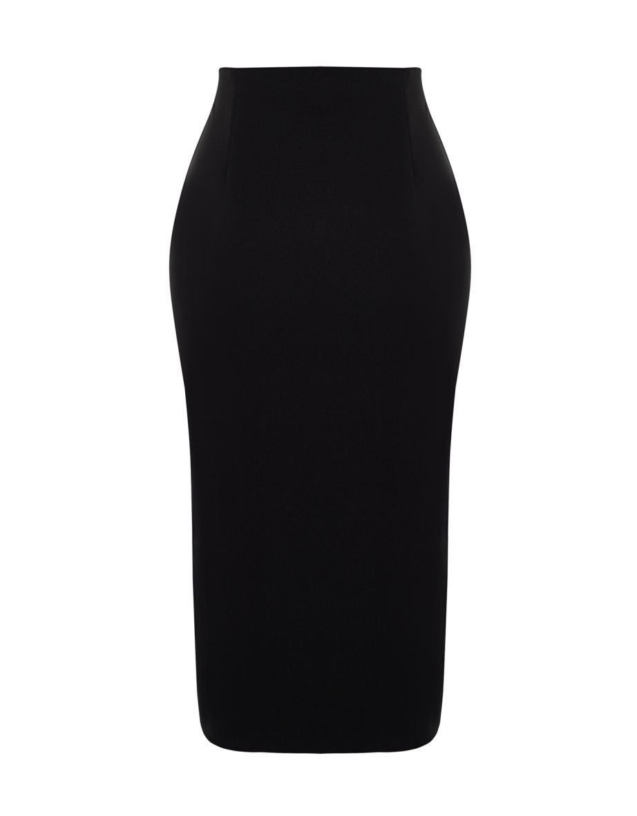 Black Fitted Woven Shiny Stone Skirt - 7