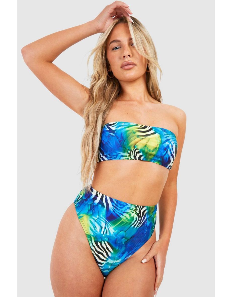 Multi Animal Bandeau Bikini Top - blue
