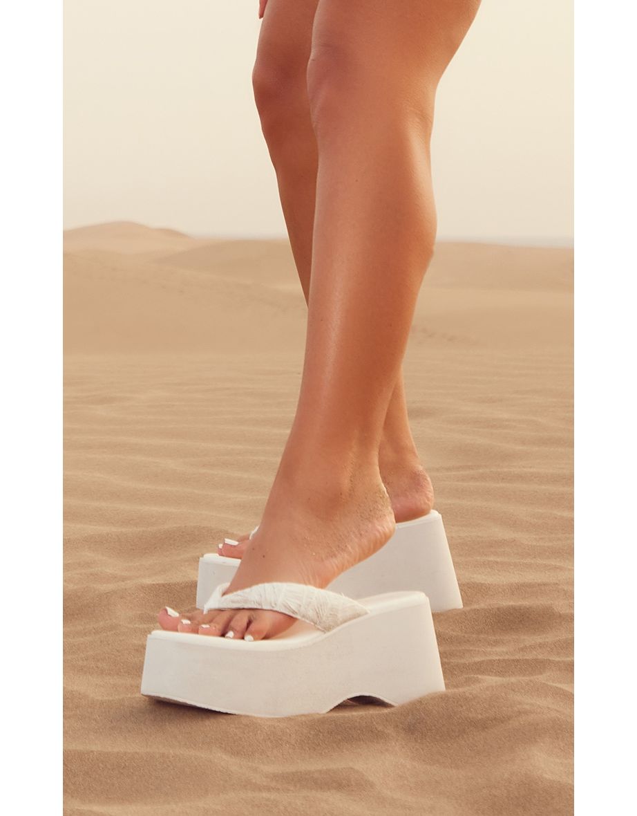 Shop White Foam Extreme High Ruched Strap Platform Flip Flops Online in Oman VogaCloset