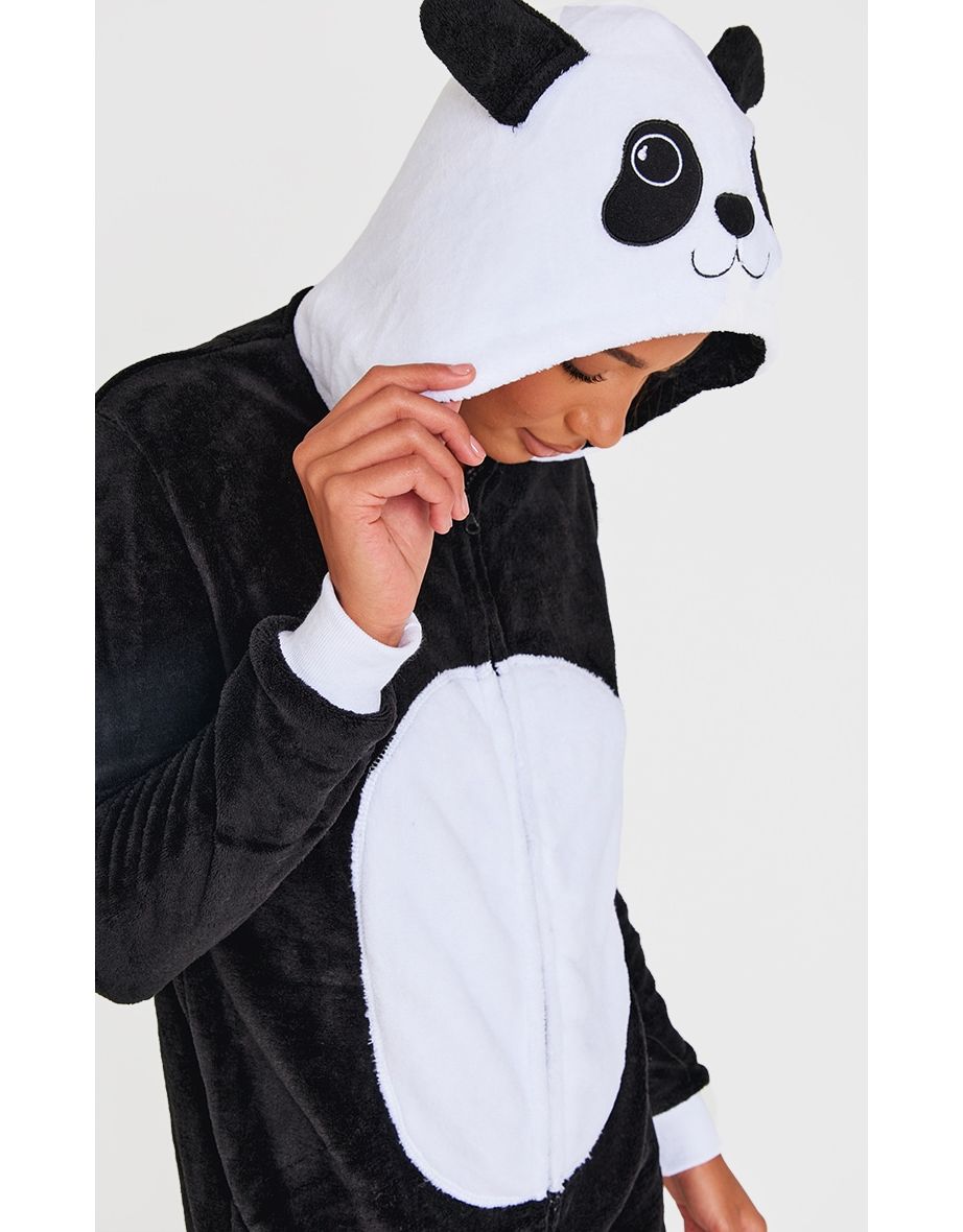 Black Fleece Panda Applique Hooded Onesie - 3