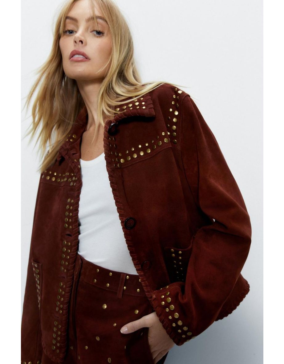 Real Suede Studded Trim Jacket