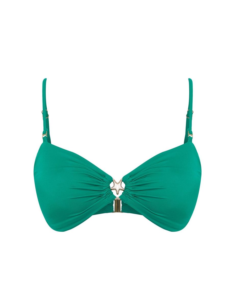 Emerald Green Strapless Premium Accessorized Bikini Top - 6