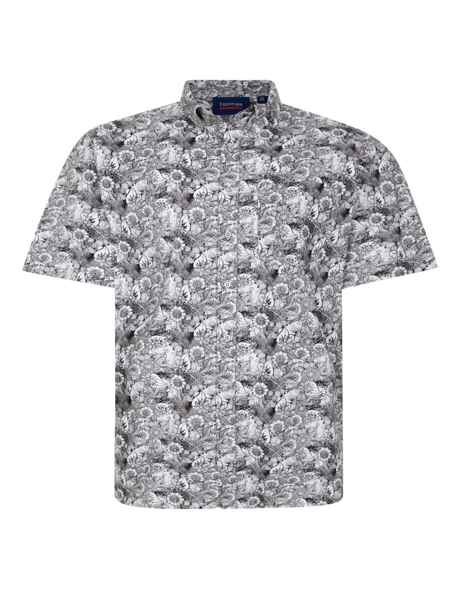 Espionage Mens Floral Monochrome Big & Tall Short Sleeve Shirt