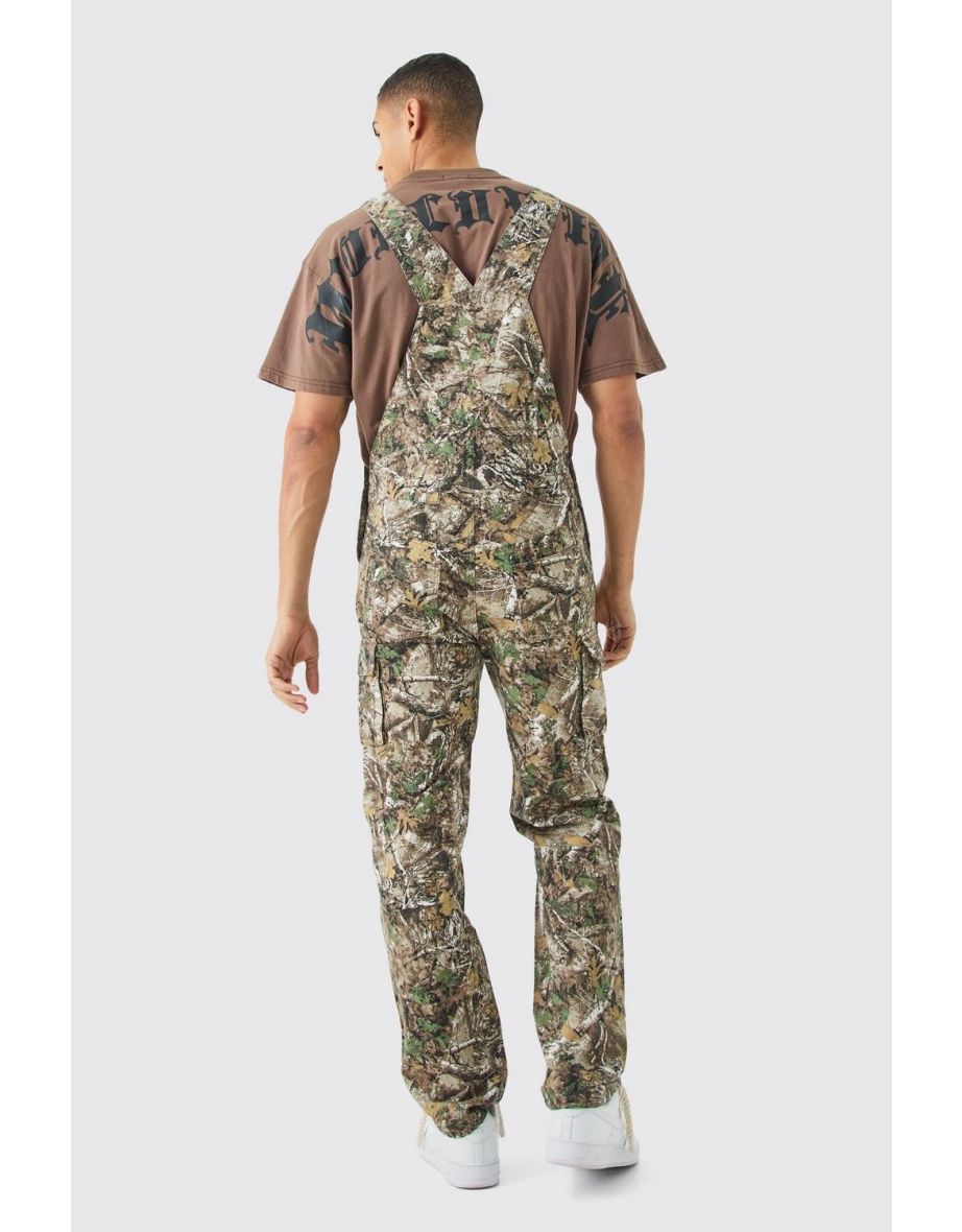 Forest Camo Cargo Pocket Relaxed Dungarees - khaki - 2