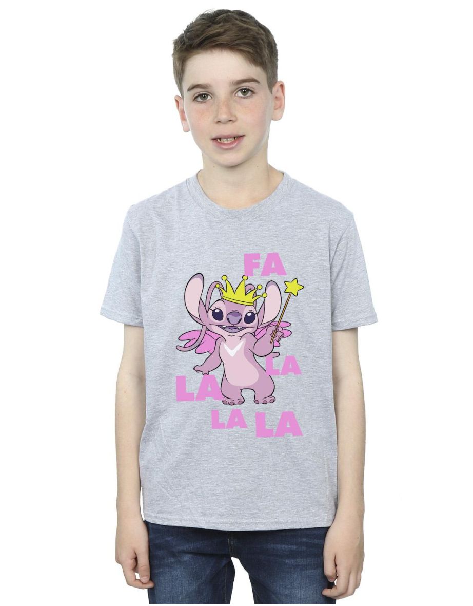 Disney Boys Lilo & Stitch Angel Fa La La T-Shirt - Sports Grey