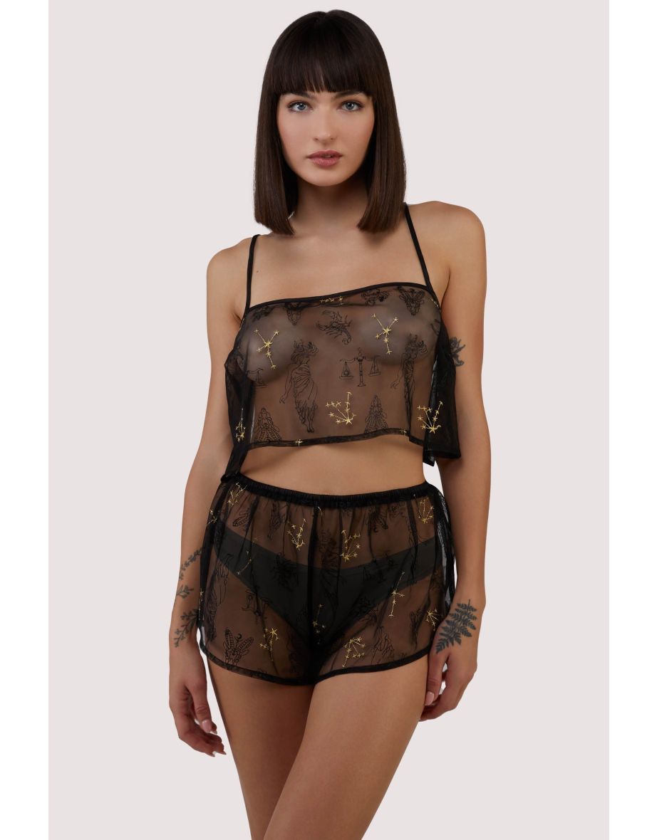Faith astrology embroidery sheer cami set