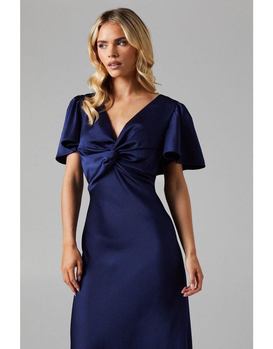 Petite Twist Front Angel Sleeve Maxi Bridesmaids Dress - 3