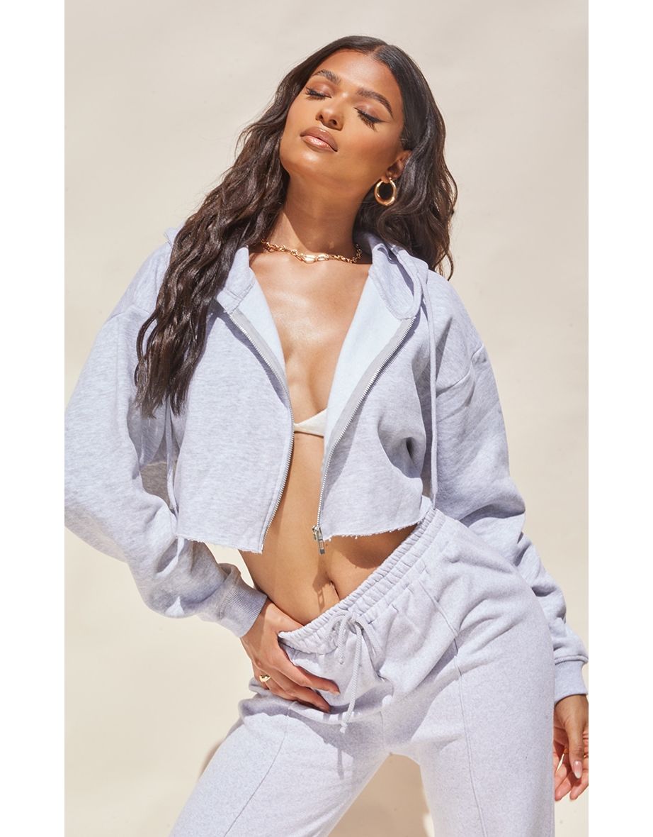 Gray crop zip hoodie clearance