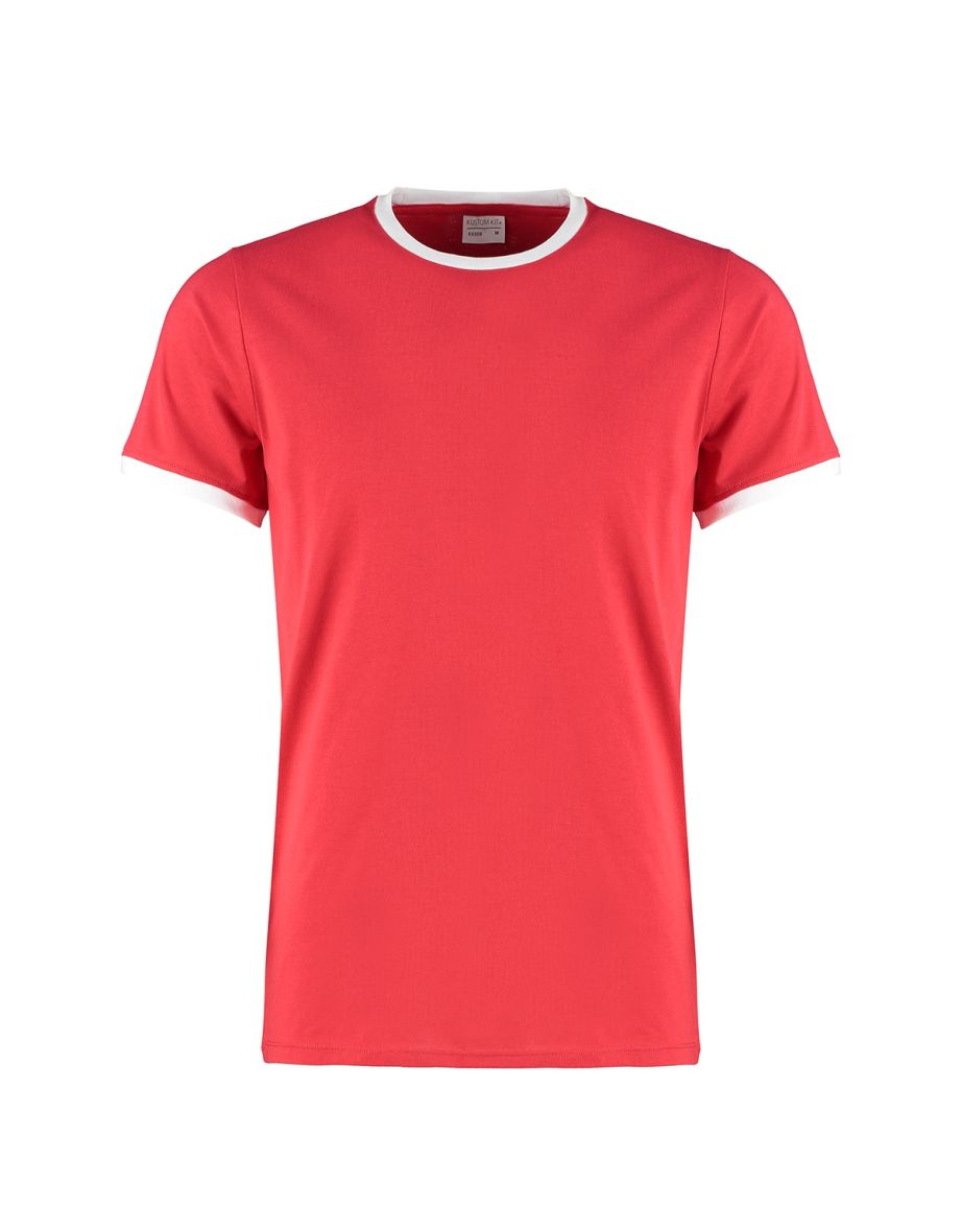 Kustom Kit Mens Ringer T-Shirt - Red/White