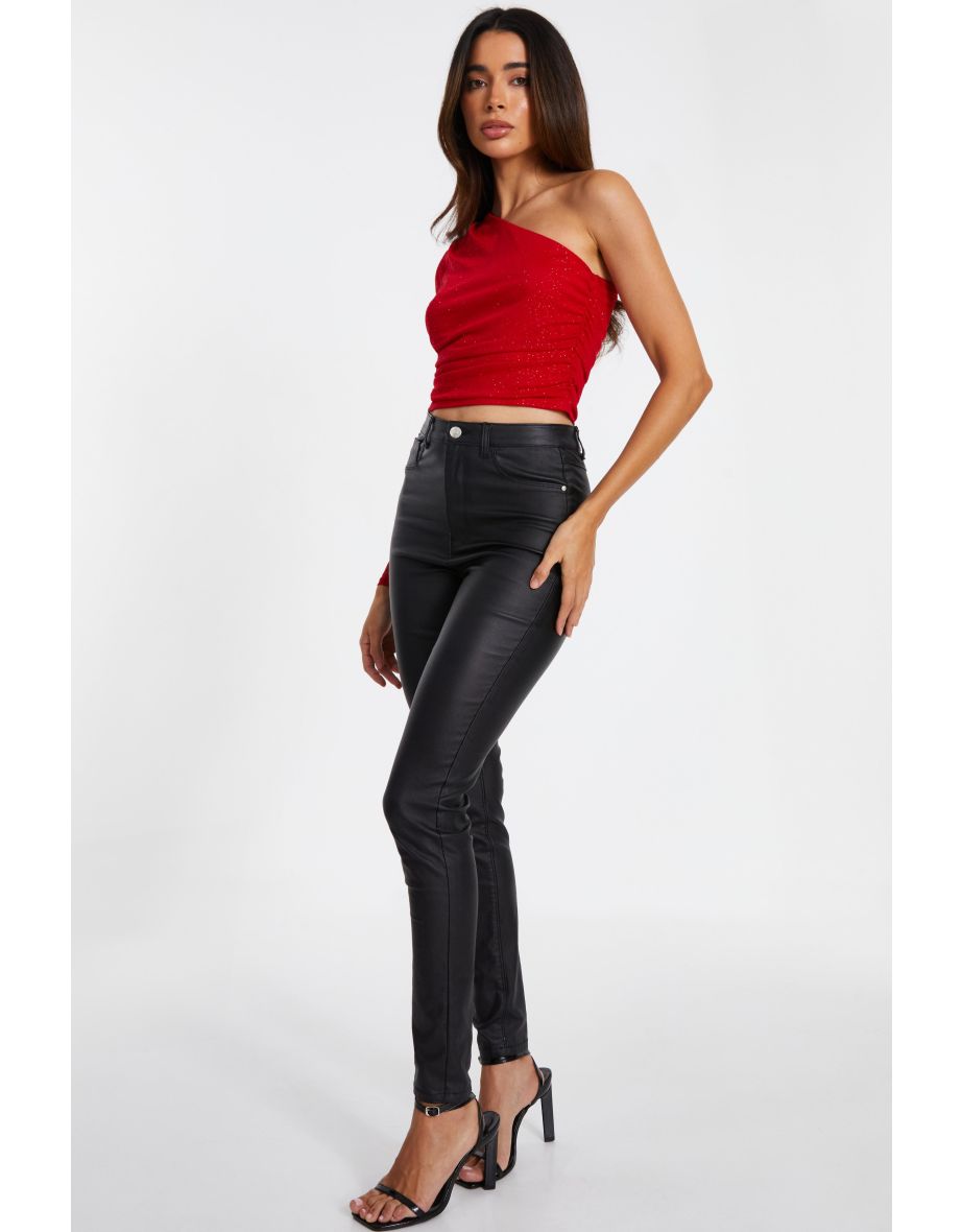 Red Glitter Mesh Crop Top