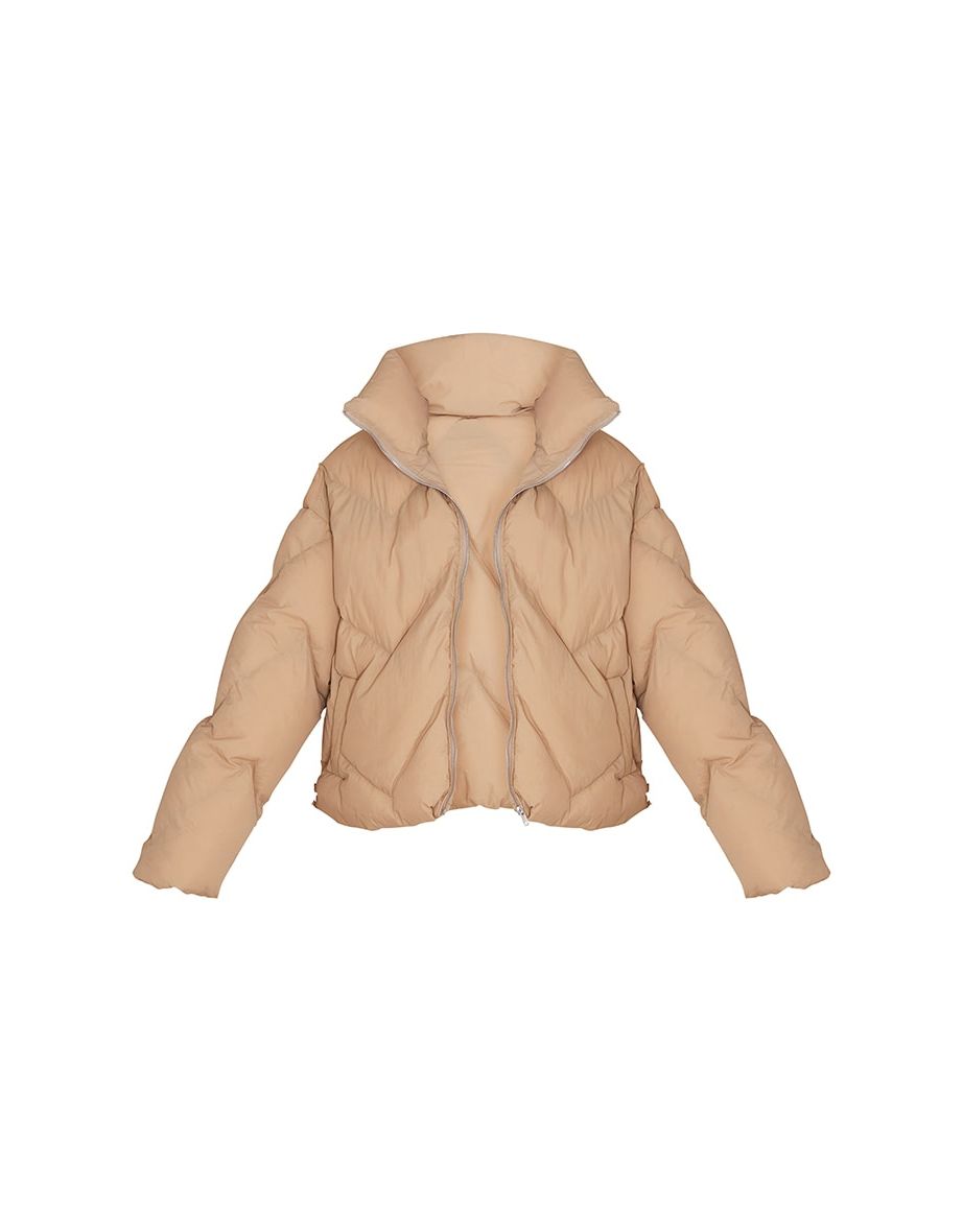 Stone Toggle Cuff Chevron Quilted Puffer Jacket - 4