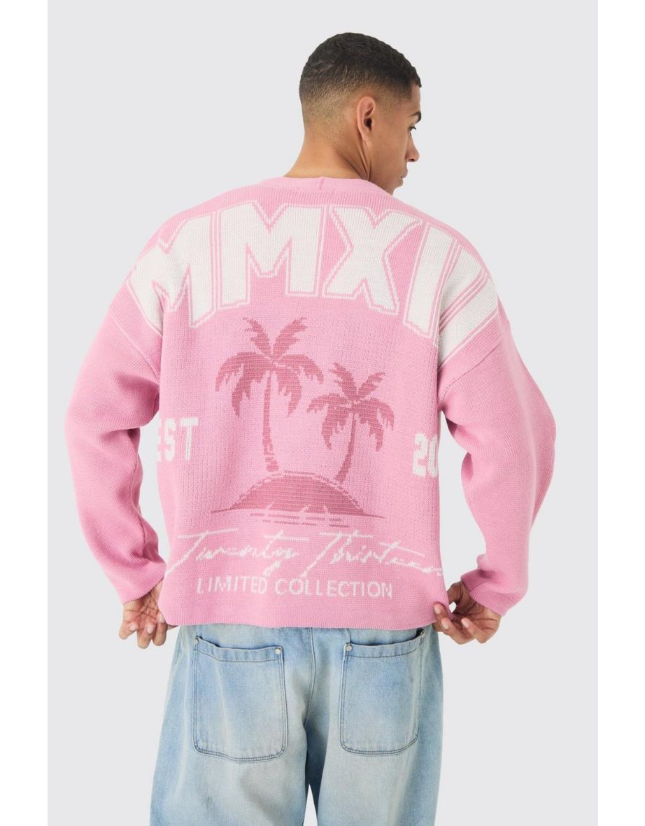 Oversized Boxy Palm Graphic Cardigan in Pink - pink