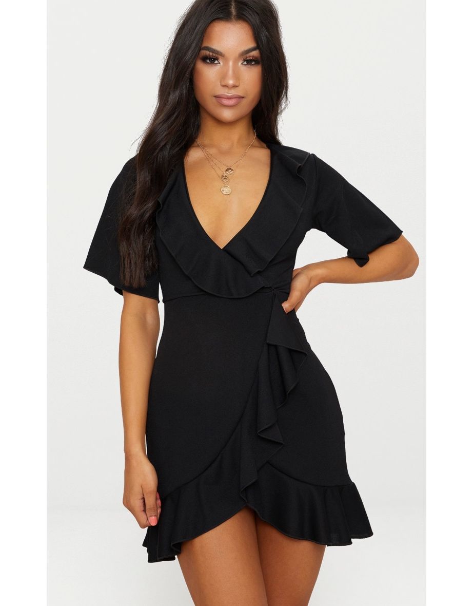 Black wrap dress pretty little thing sales