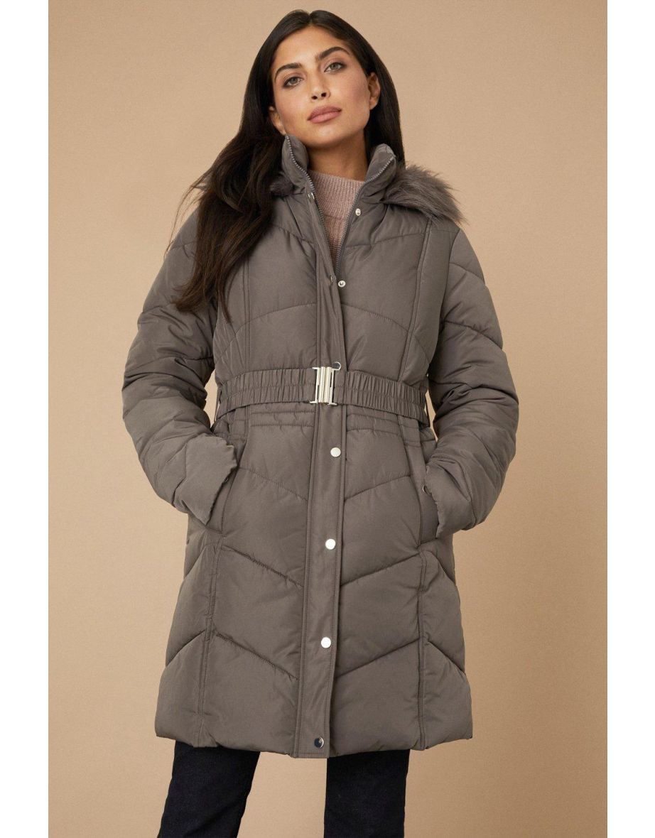 Tall Longline Belted Fitted Padded Coat