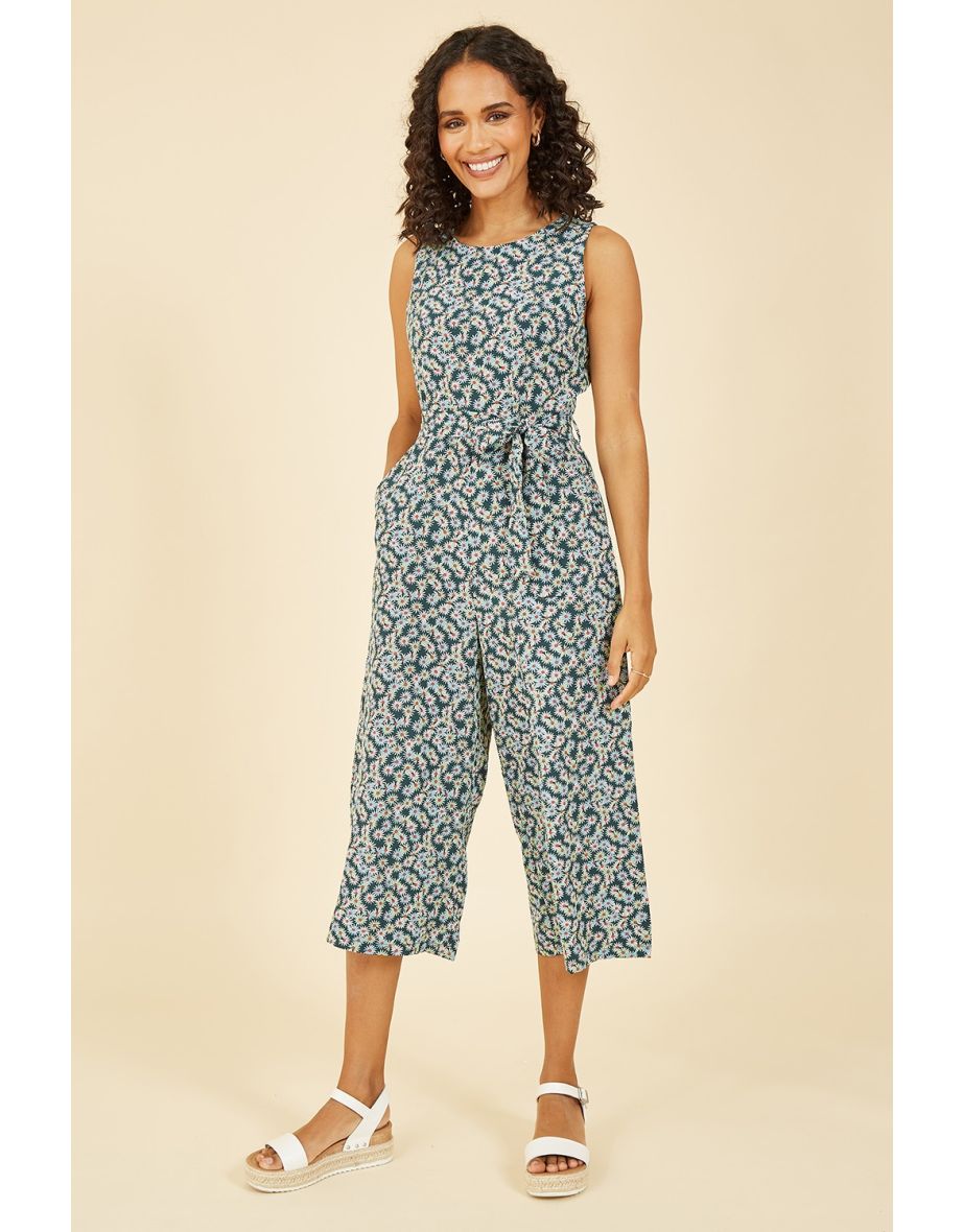Mela Green Daisy Floral Print Culotte Jumpsuit