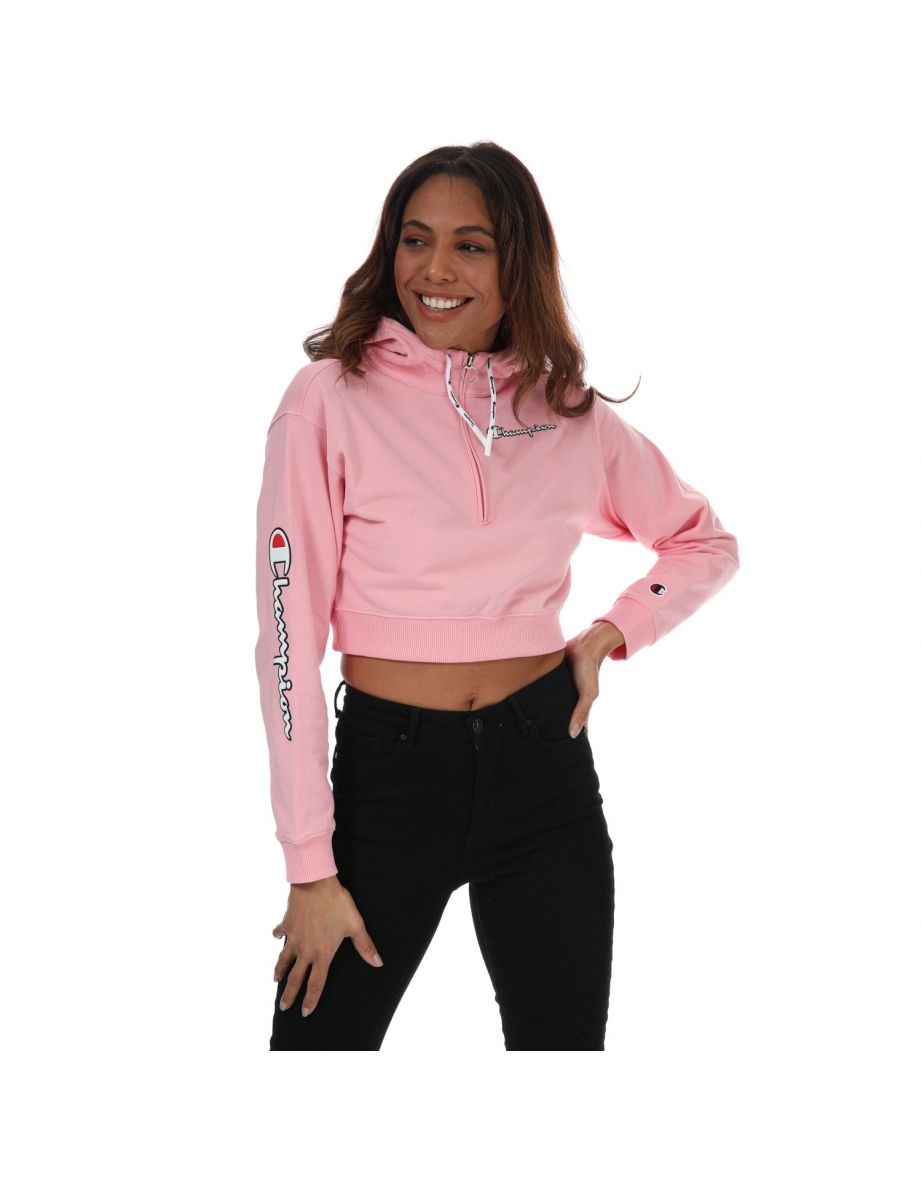Women's Champion Scipt Logo Half Zip Hoody in Pink