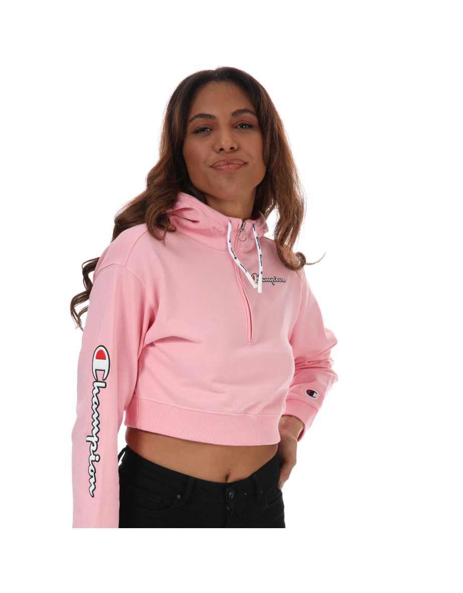 Women's Champion Scipt Logo Half Zip Hoody in Pink - 5