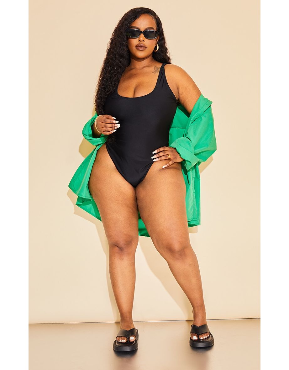 Black scoop neck swimsuit online
