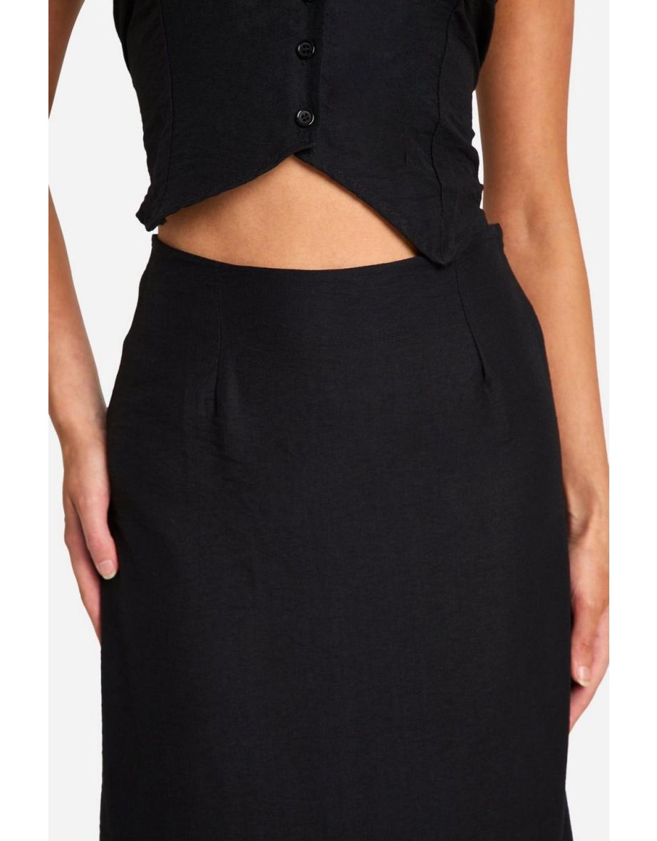 Linen Look Flared Hem Maxi Skirt - 3