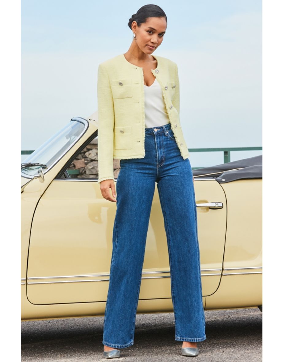 Shop Yellow Boucle Jacket With Embellished Buttons Online in Qatar VogaCloset