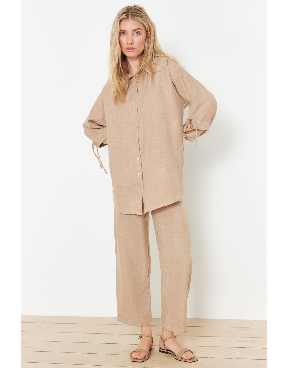 Stone Linen Look Woven Two Piece Set
