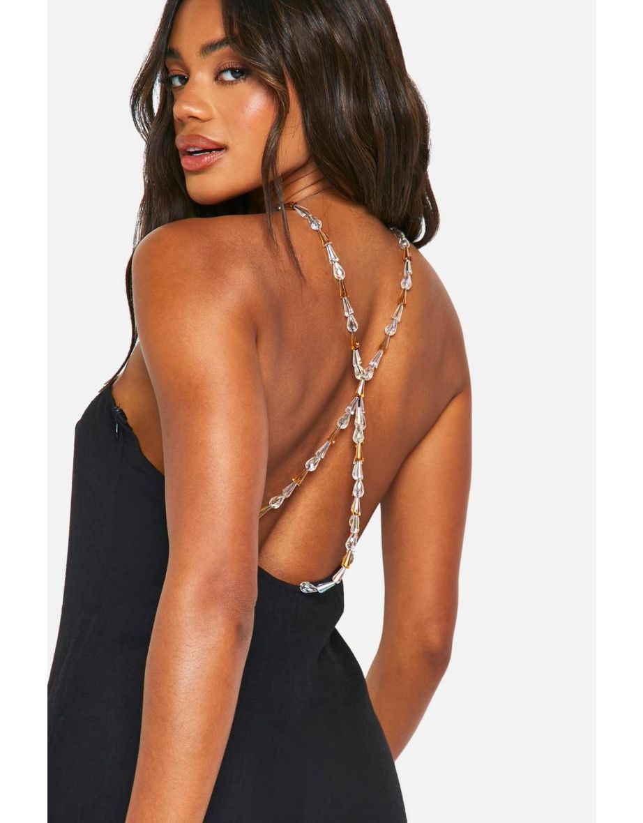 Linen Beaded Trapeze Jumpsuit - black - 3