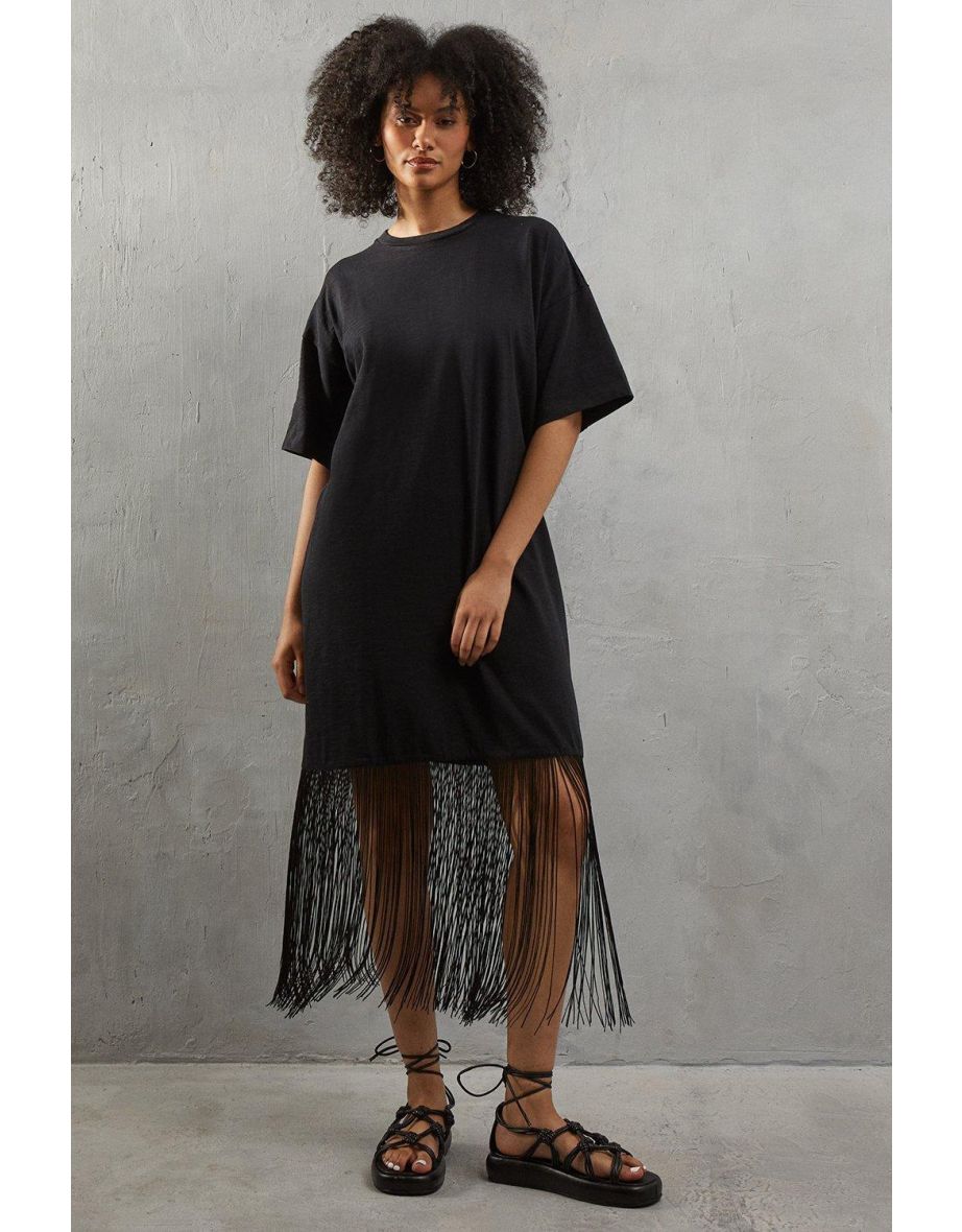 Boxy Fringe Hem T-shirt Dress