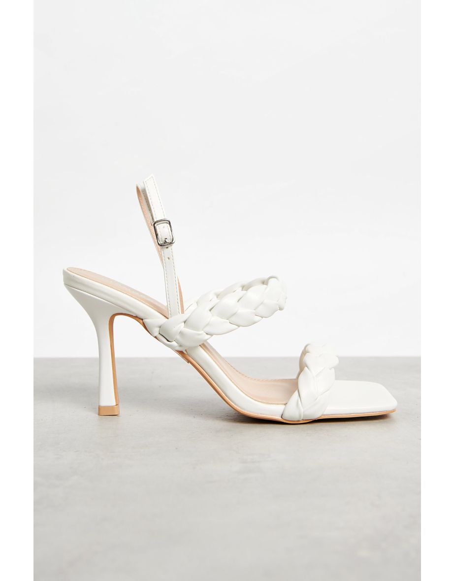 Shop Glamorous White Woven Detail Square Toe Heels Online in Bahrain VogaCloset