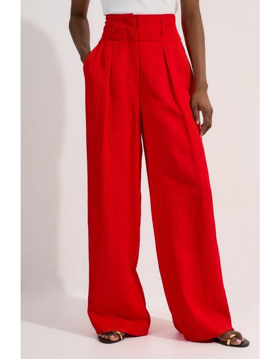 Tailored Viscose Linen Wide Leg Trouser