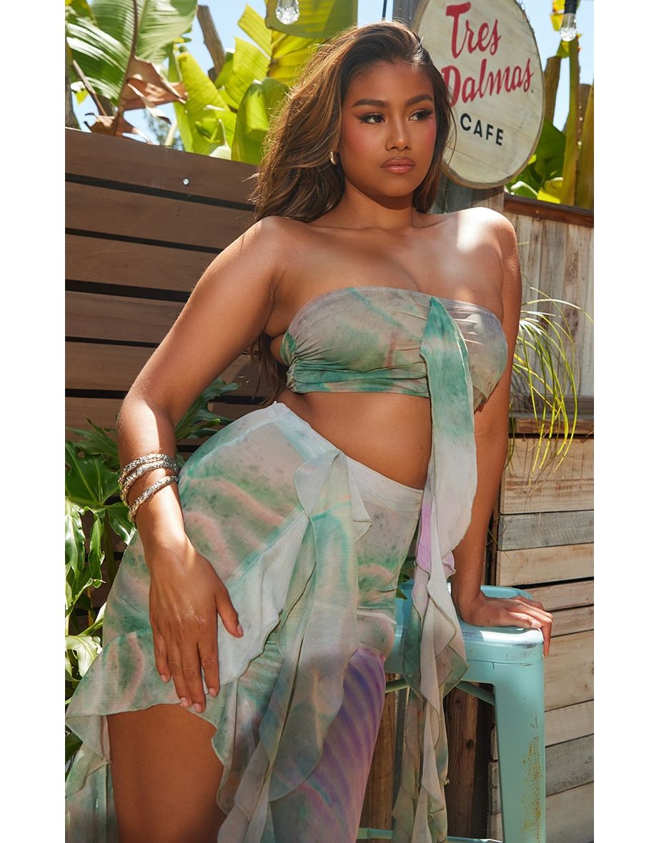 Multi Water Print Mesh Beach Bandeau  Top