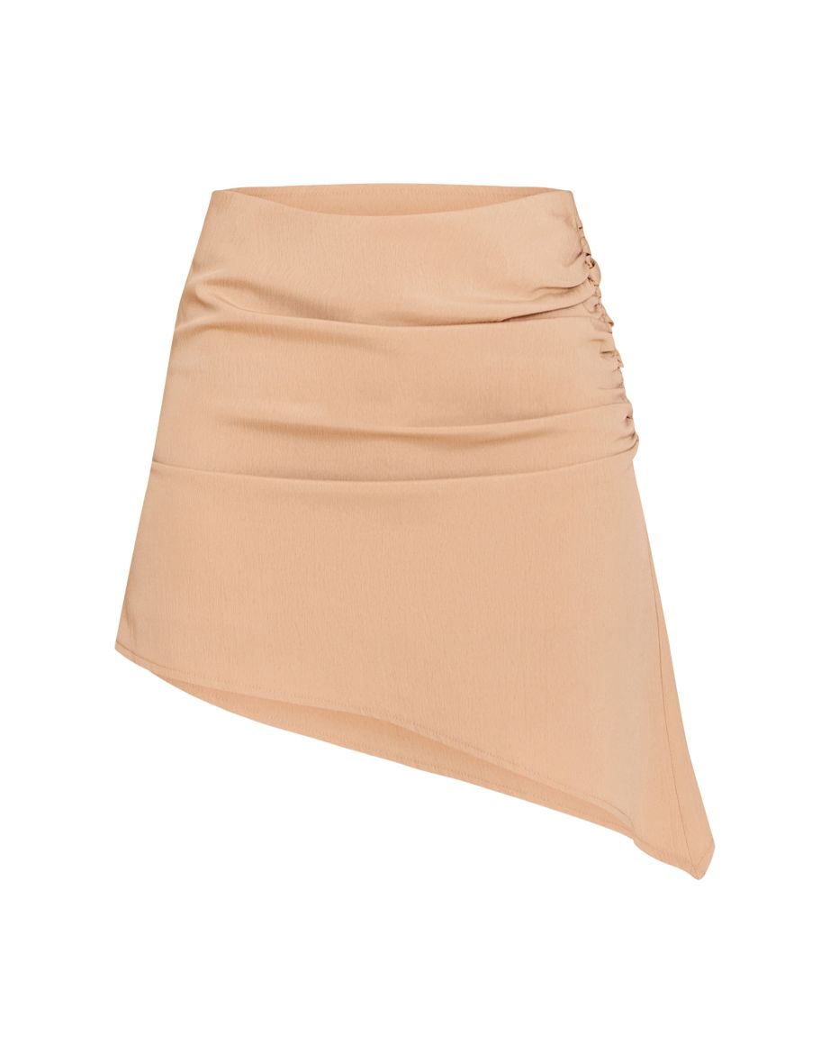 Sand Woven Ruched Mid Rise Mini Skirt - 5
