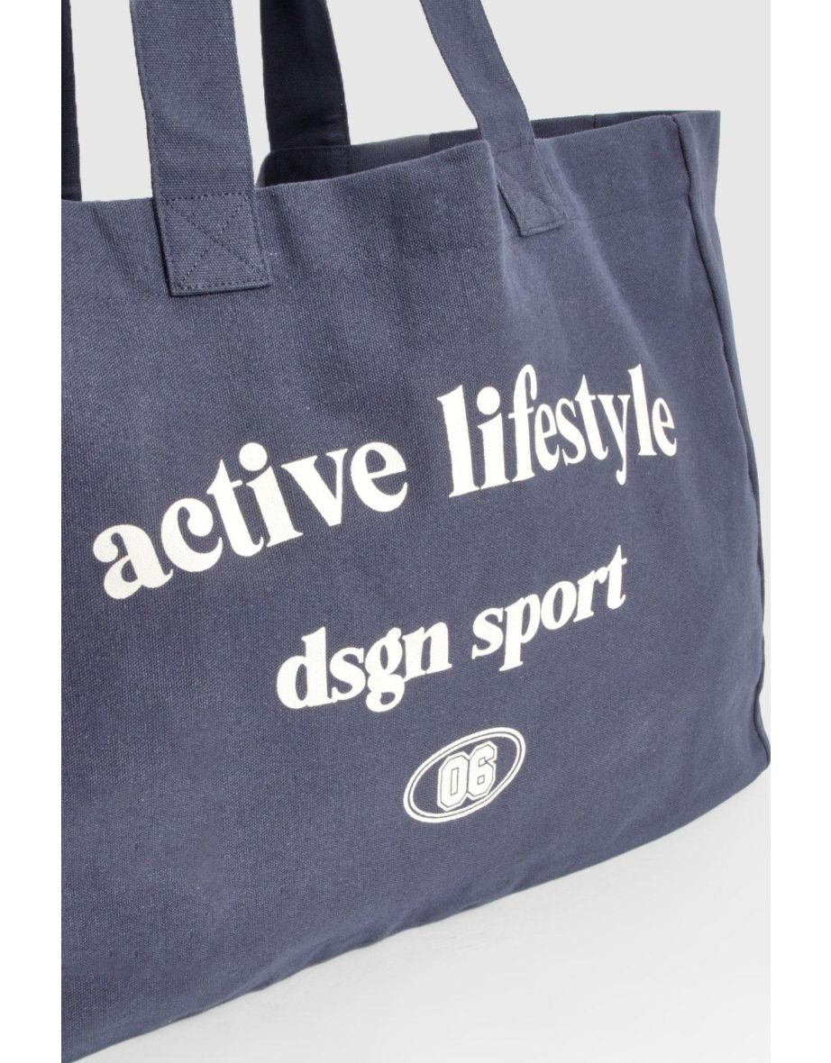 Active Lifestyle Oversized Canvas Tote Bag - blue - 3