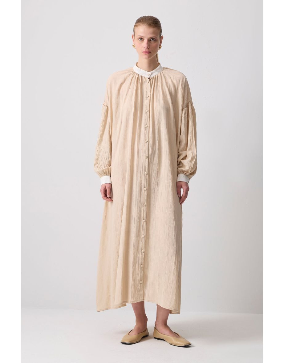CONTRAST COLLAR SHIRT DRESS