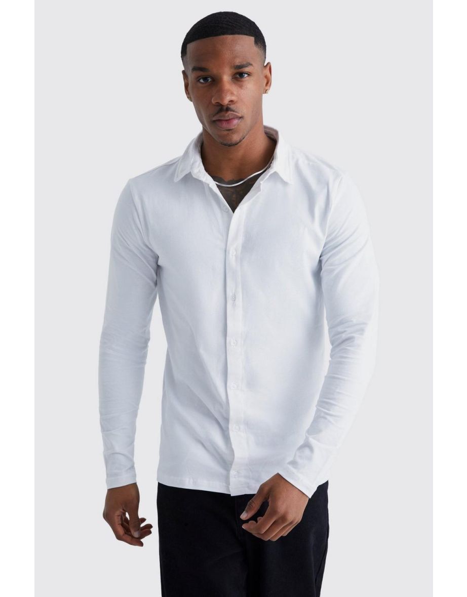 Long Sleeve Muscle Fit Jersey Shirt - white