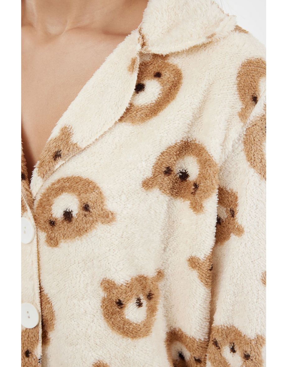 Ecru Animal Wellsoft Knitted Pajama Set - 4