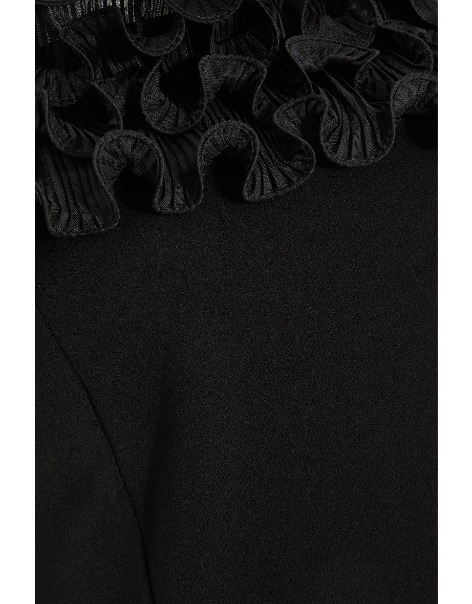 Black Bardot Ruffle Ruched Maxi Dress - 5