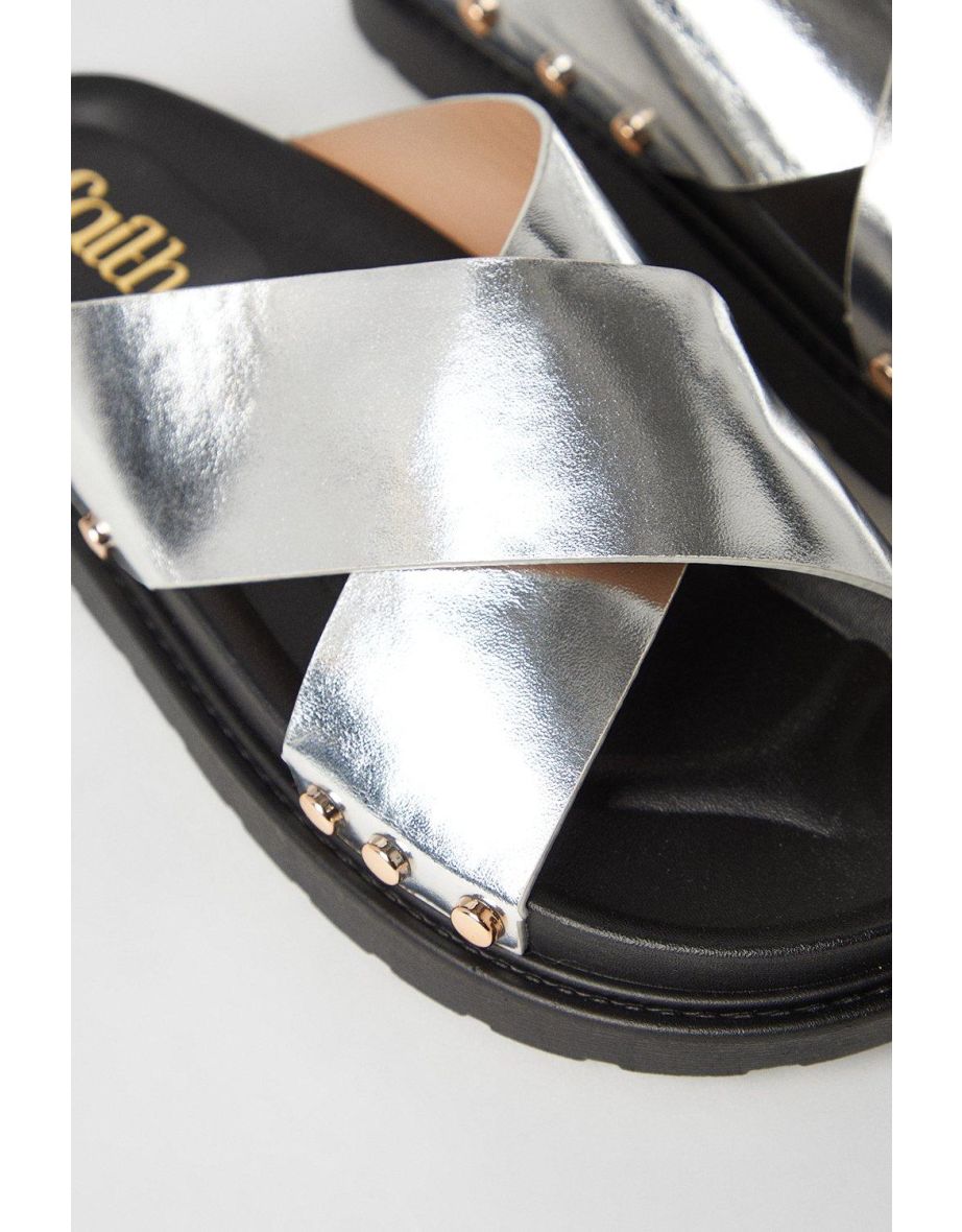 Faith: Hunter Cross Strap Studded Footbed Slider Sandals - 3