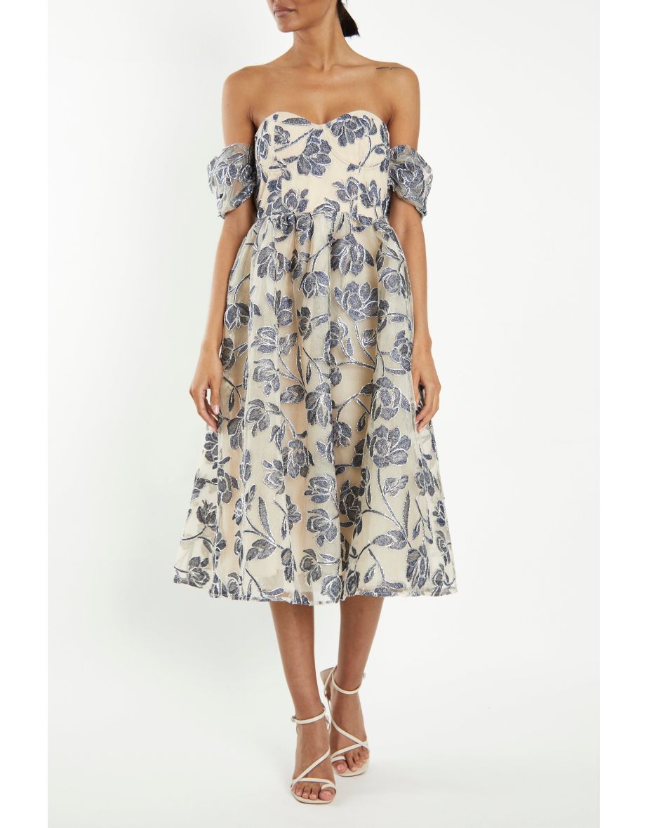 True decadence off shoulder embroidered dress 2025