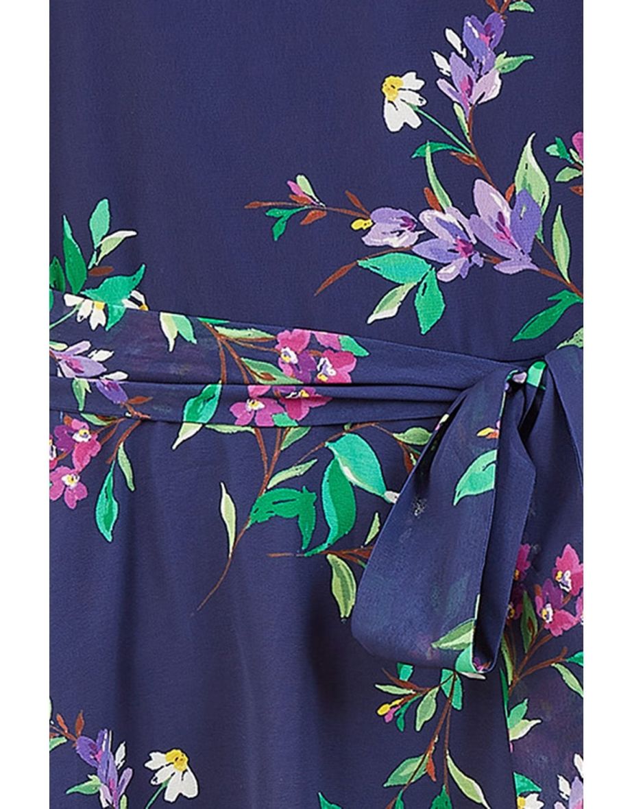 Yumi Navy Floral Print Midi Skater Dress - 5