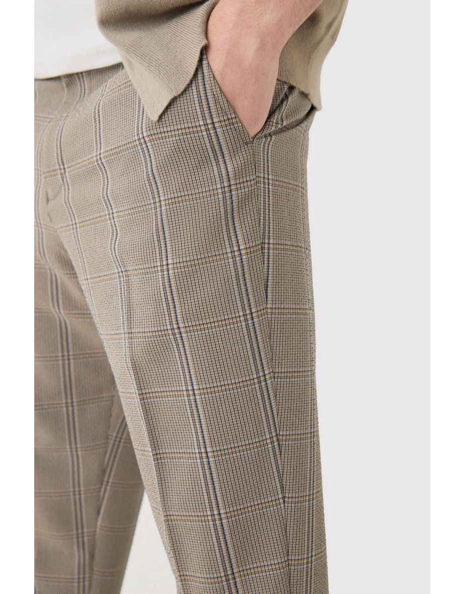 Stretch Textured Check Tailored Trousers - brown - 2