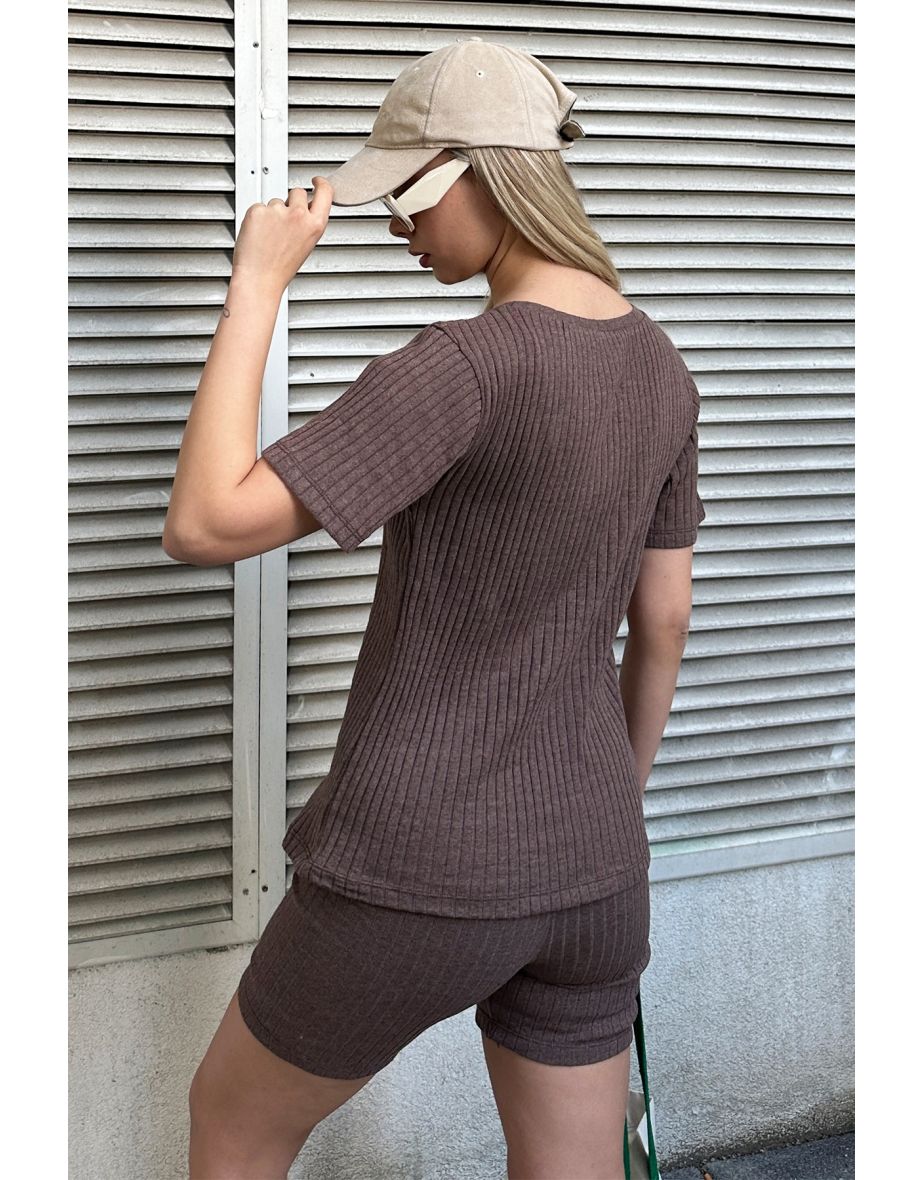 Women's Mink Crew Neck Shorts Double Suit - 4