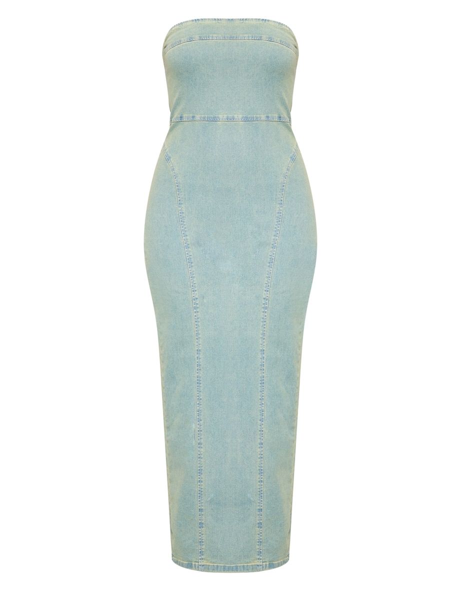 Tall Vintage Wash Bandeau Strech Denim Midaxi Dress - 4