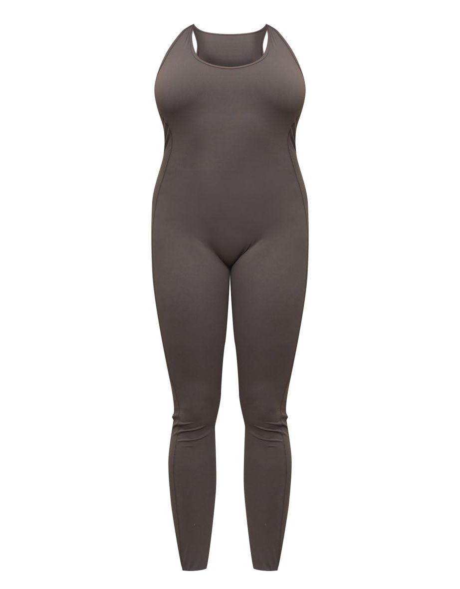 Plus Charcoal Sculpt Open Back Full Length Unitard - 2