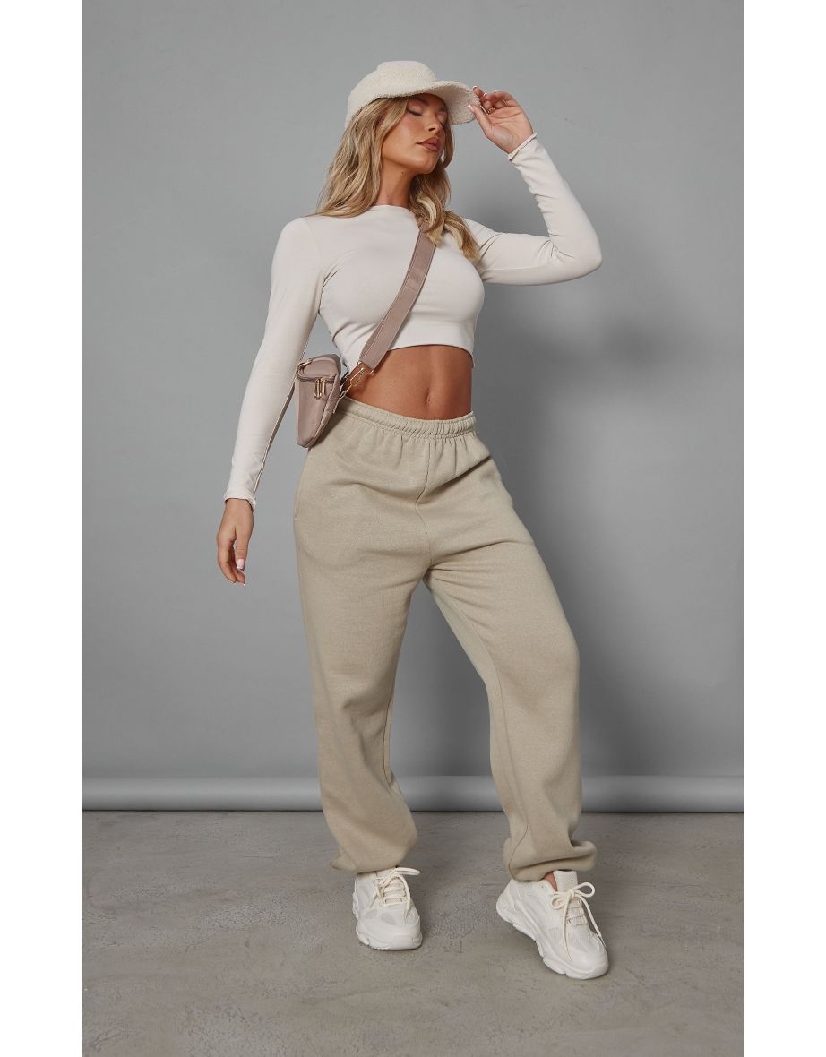 Shop Moss Grey Sweat Cuffed High Waist Joggers Online in Oman VogaCloset